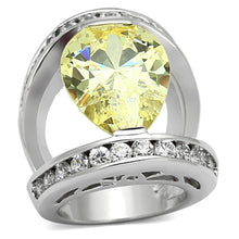 Load image into Gallery viewer, LOA925 - Rhodium Brass Ring with AAA Grade CZ  in Citrine Yellow