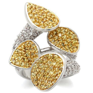 LOA937 - Gold+Rhodium Brass Ring with AAA Grade CZ  in Topaz