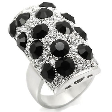LOA944 - Rhodium Brass Ring with Top Grade Crystal  in Jet