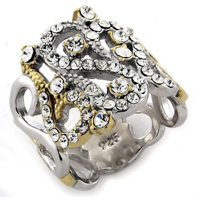 LOAS1066 - Gold+Rhodium 925 Sterling Silver Ring with AAA Grade CZ  in Clear