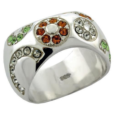 LOAS1073 - High-Polished 925 Sterling Silver Ring with Top Grade Crystal  in Multi Color