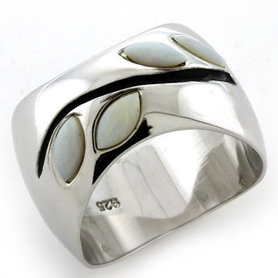 LOAS1080 - Rhodium 925 Sterling Silver Ring with Semi-Precious Opal in White