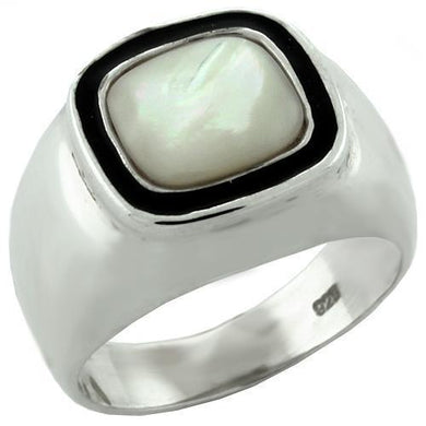 LOAS1083 - High-Polished 925 Sterling Silver Ring with Synthetic Jade in White