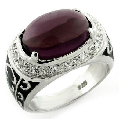 LOAS1148 - High-Polished 925 Sterling Silver Ring with Synthetic Glass Bead in Amethyst