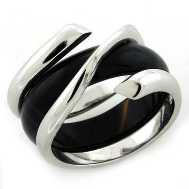 LOAS1156 - Rhodium 925 Sterling Silver Ring with Synthetic Onyx in Jet
