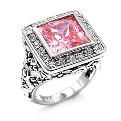 LOAS758 - Rhodium 925 Sterling Silver Ring with AAA Grade CZ  in Rose