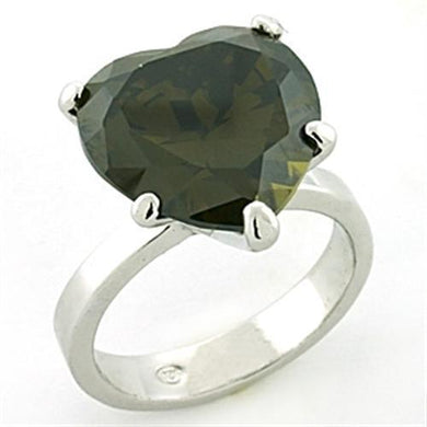 LOAS766 - Rhodium 925 Sterling Silver Ring with AAA Grade CZ  in Olivine color