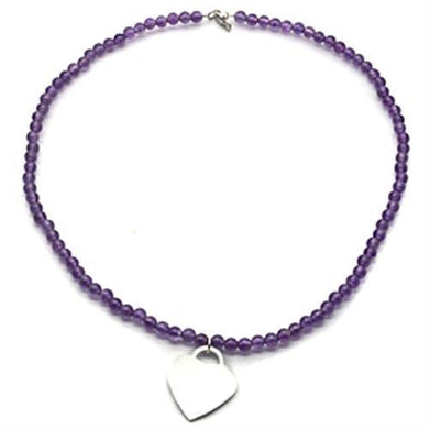 LOS029 - Silver 925 Sterling Silver Necklace with Synthetic Glass Bead in Amethyst