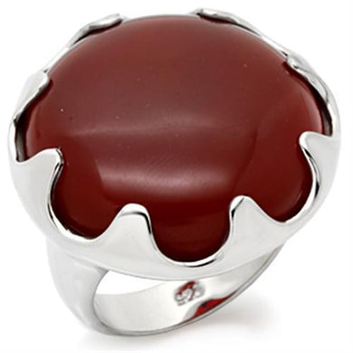 LOS085 - High-Polished 925 Sterling Silver Ring with Semi-Precious Agate in Ruby