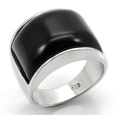 LOS105 - Rhodium 925 Sterling Silver Ring with Synthetic Synthetic Glass in Jet