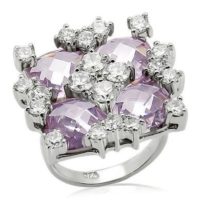 LOS197 - Rhodium 925 Sterling Silver Ring with AAA Grade CZ  in Light Amethyst