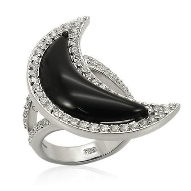 LOS202 - Rhodium 925 Sterling Silver Ring with Synthetic Synthetic Glass in Jet