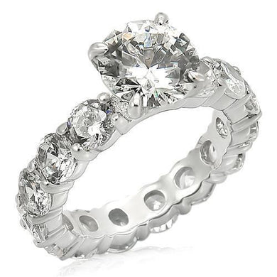 LOS244 - Rhodium 925 Sterling Silver Ring with AAA Grade CZ  in Clear