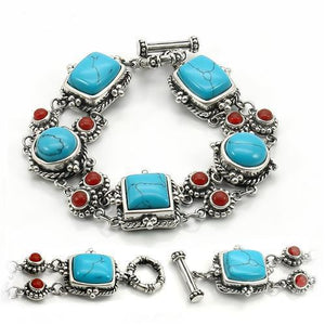 LOS270 - Antique Tone 925 Sterling Silver Bracelet with Semi-Precious Turquoise in Turquoise
