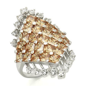 LOS278 - Rhodium 925 Sterling Silver Ring with AAA Grade CZ  in Champagne