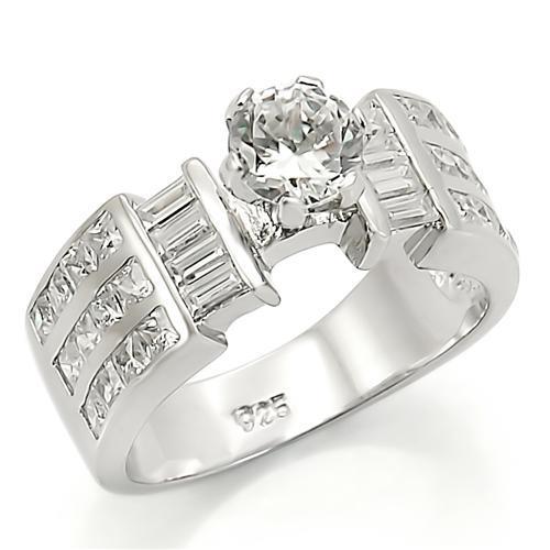 LOS280 - Rhodium 925 Sterling Silver Ring with AAA Grade CZ  in Clear