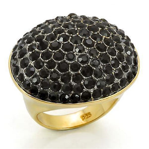LOS300 - Gold+Ruthenium 925 Sterling Silver Ring with Top Grade Crystal  in Jet