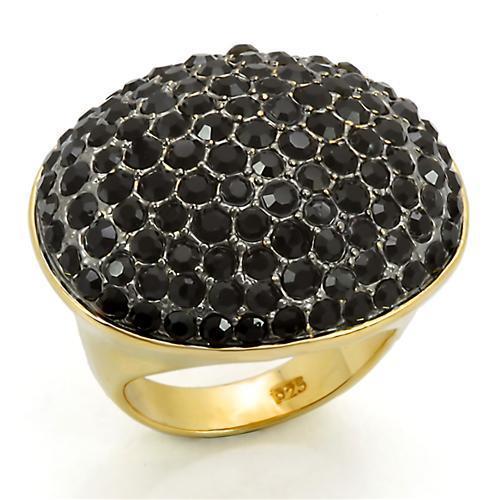 LOS300 - Gold+Ruthenium 925 Sterling Silver Ring with Top Grade Crystal  in Jet