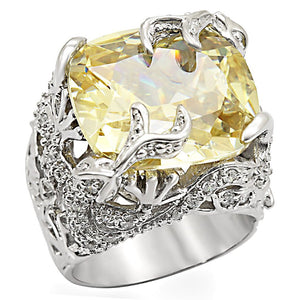 LOS335 - Rhodium 925 Sterling Silver Ring with AAA Grade CZ  in Citrine Yellow