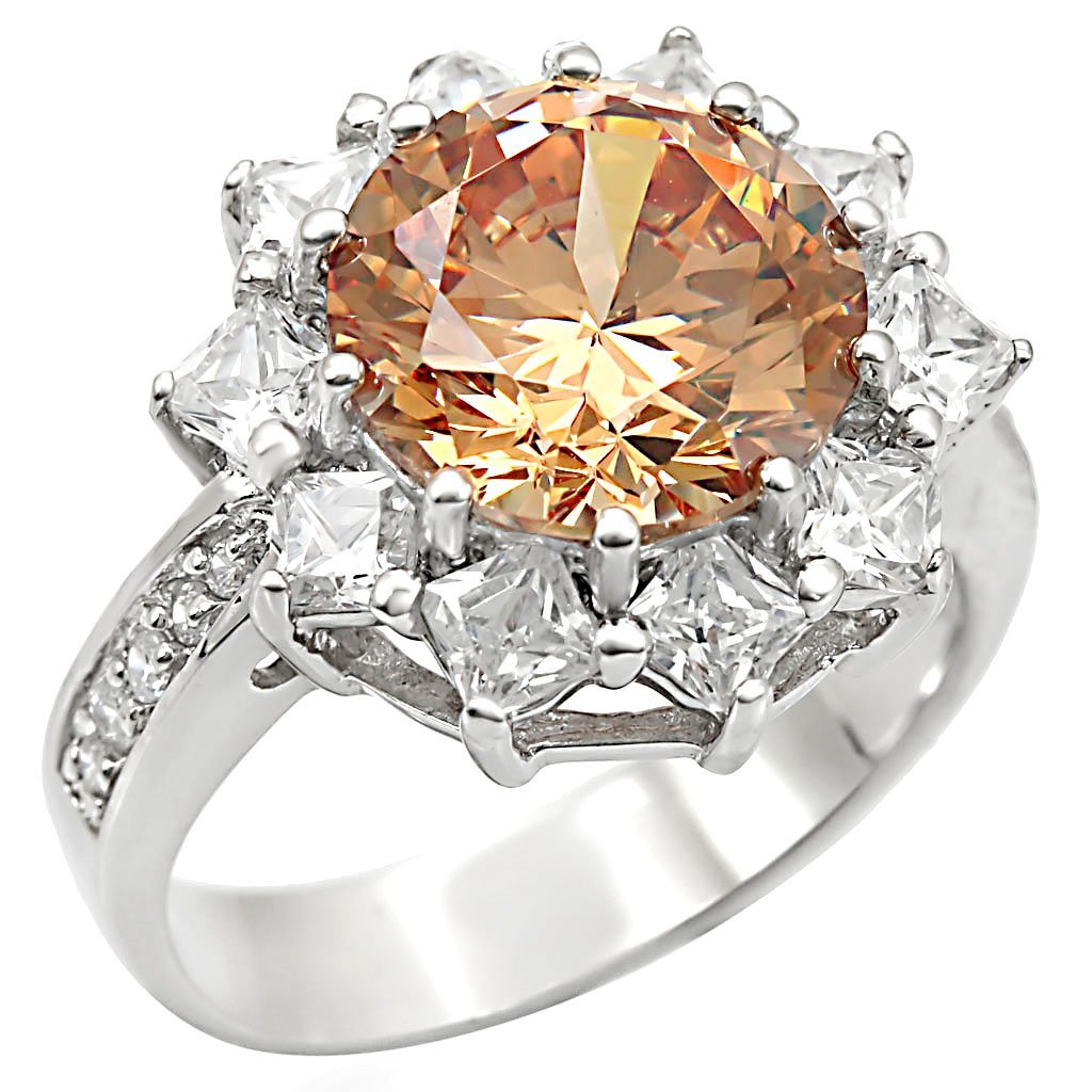 LOS336 - Rhodium 925 Sterling Silver Ring with AAA Grade CZ  in Champagne