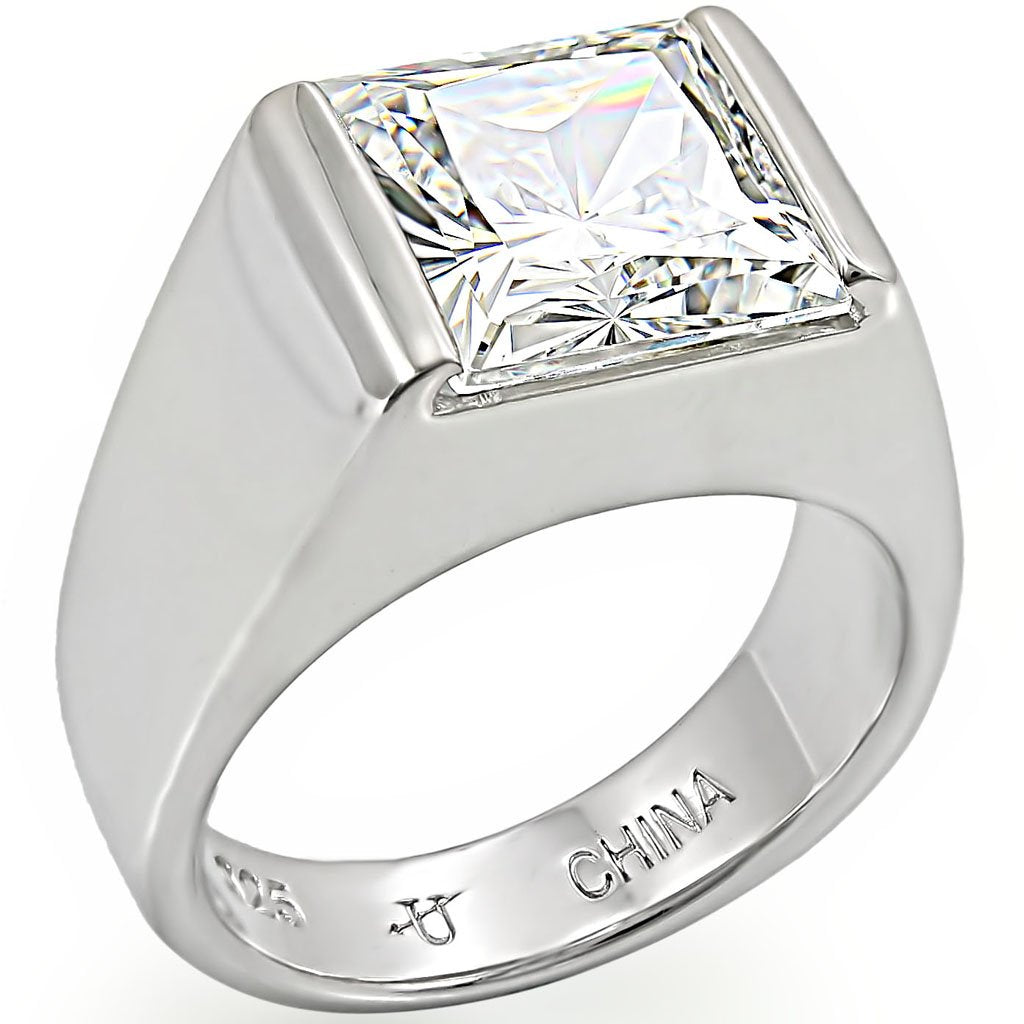 LOS374 - Rhodium 925 Sterling Silver Ring with AAA Grade CZ  in Clear