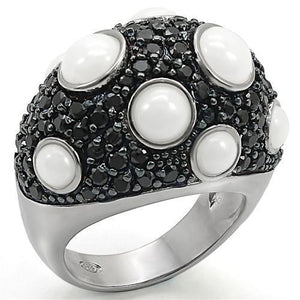 LOS376 - Rhodium + Ruthenium 925 Sterling Silver Ring with Milky CZ  in White