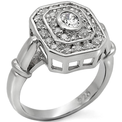 LOS381 - Rhodium 925 Sterling Silver Ring with AAA Grade CZ  in Clear