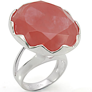 LOS388 - Silver 925 Sterling Silver Ring with Synthetic Synthetic Glass in Light Peach