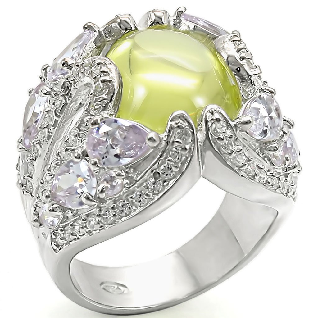 LOS391 - High-Polished 925 Sterling Silver Ring with AAA Grade CZ  in Apple Green color