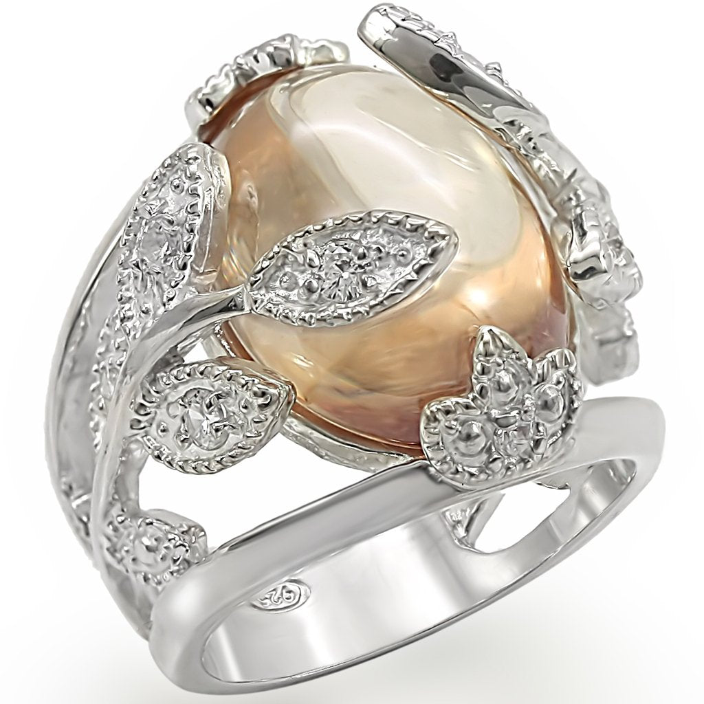 LOS392 - High-Polished 925 Sterling Silver Ring with AAA Grade CZ  in Champagne