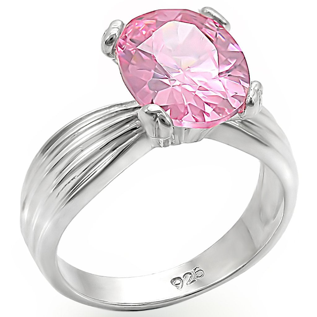 LOS393 - High-Polished 925 Sterling Silver Ring with AAA Grade CZ  in Rose