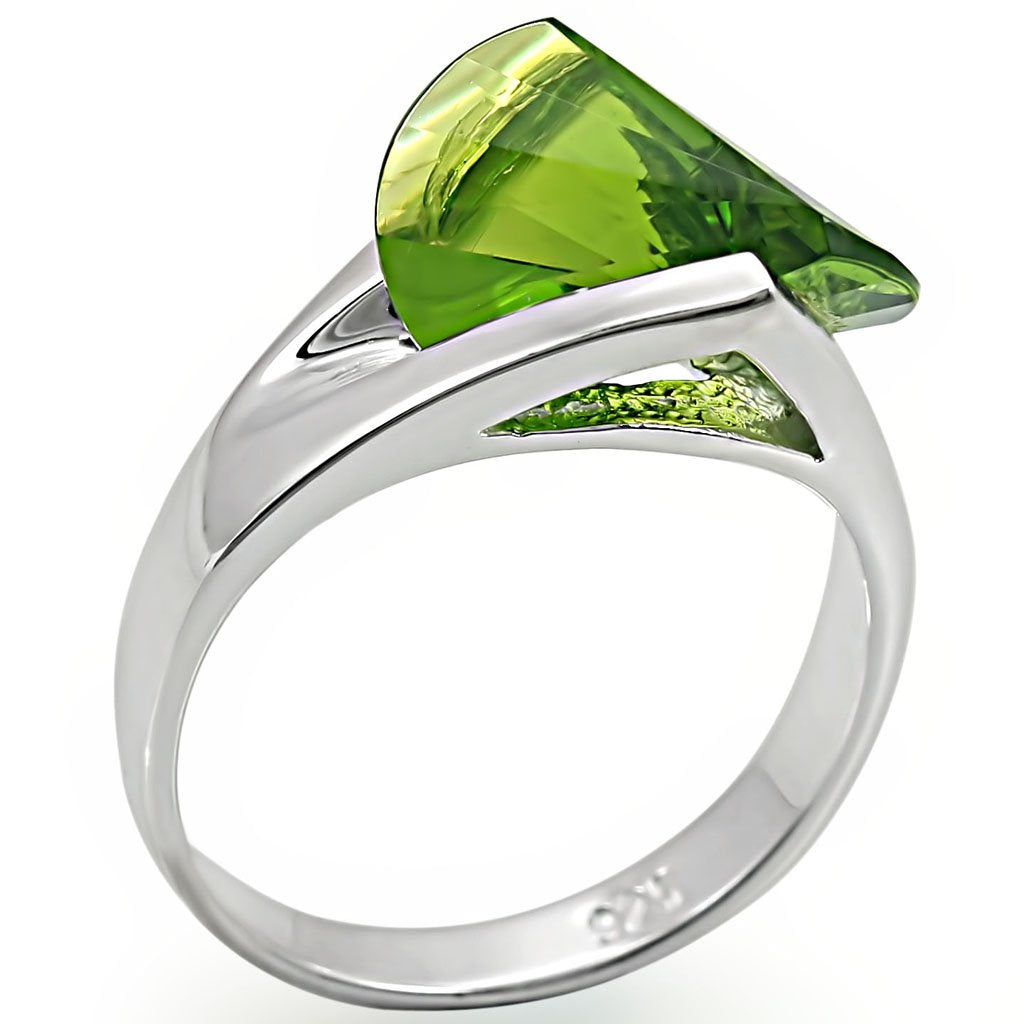 LOS395 - Rhodium 925 Sterling Silver Ring with Synthetic Spinel in Peridot