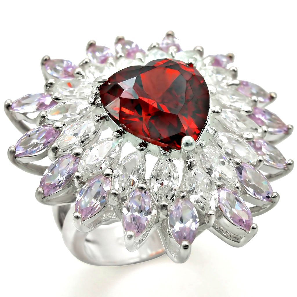 LOS399 - High-Polished 925 Sterling Silver Ring with AAA Grade CZ  in Garnet