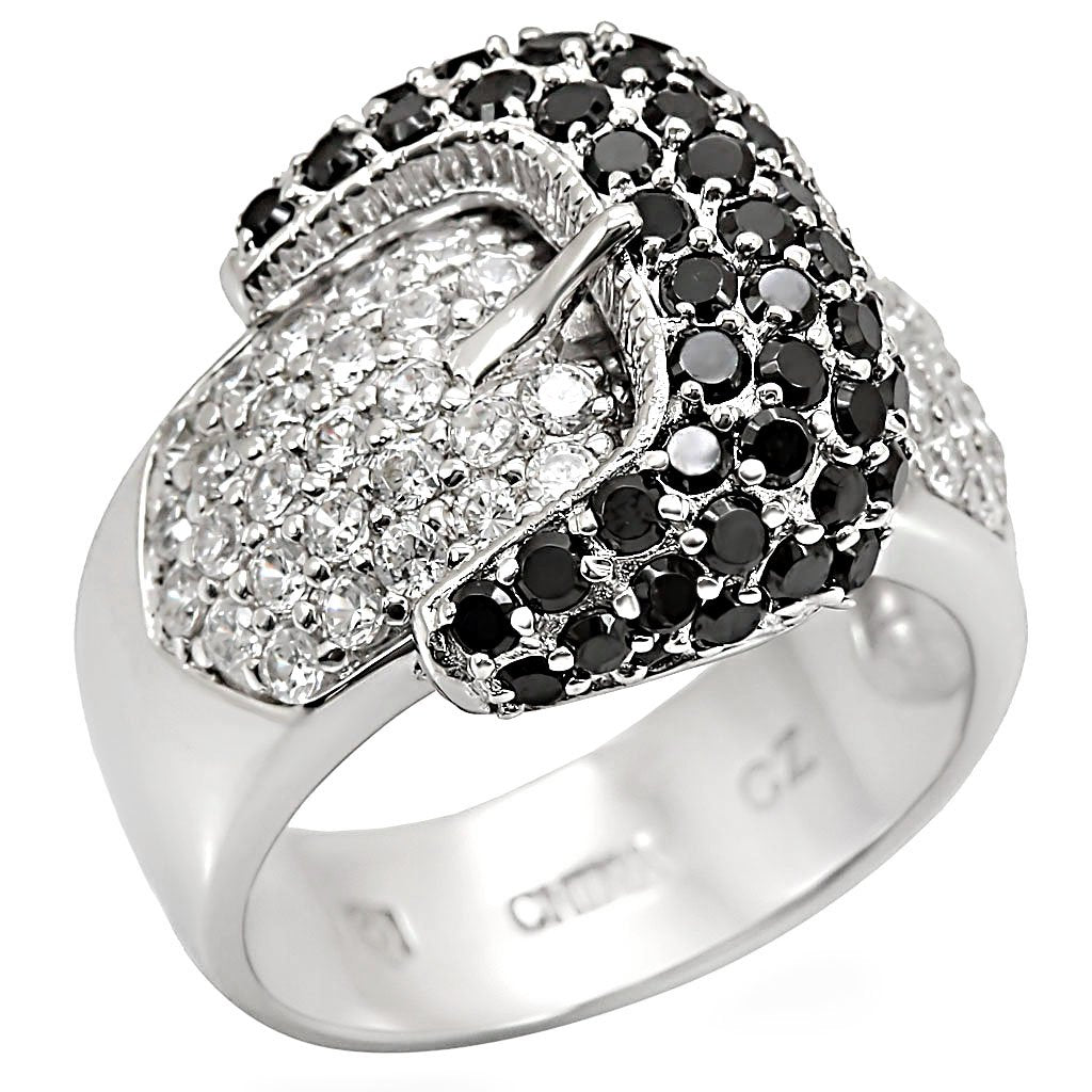 LOS415 - Rhodium 925 Sterling Silver Ring with AAA Grade CZ  in Black Diamond
