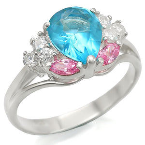 LOS450 - Silver 925 Sterling Silver Ring with Synthetic Synthetic Glass in Sea Blue