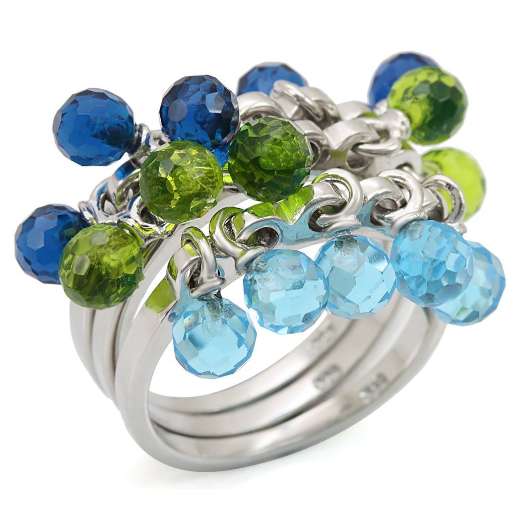 LOS462 - Rhodium 925 Sterling Silver Ring with Synthetic Synthetic Glass in Multi Color