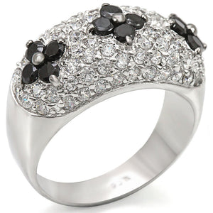 LOS468 - Rhodium + Ruthenium 925 Sterling Silver Ring with AAA Grade CZ  in Black Diamond