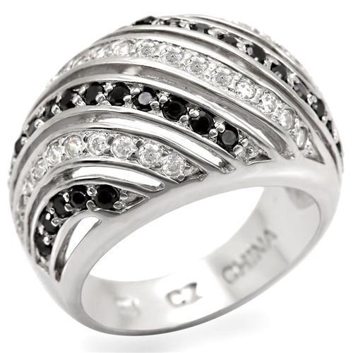LOS479 - Rhodium 925 Sterling Silver Ring with AAA Grade CZ  in Black Diamond