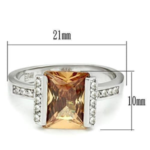 LOS528 - Rhodium 925 Sterling Silver Ring with AAA Grade CZ  in Champagne