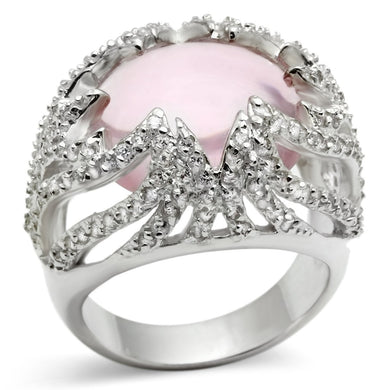 LOS536 - Silver 925 Sterling Silver Ring with Synthetic Synthetic Glass in Light Rose