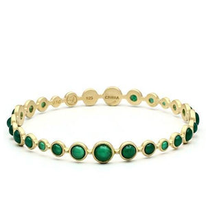 LOS550 - Matte Gold 925 Sterling Silver Bangle with Semi-Precious Onyx in Emerald