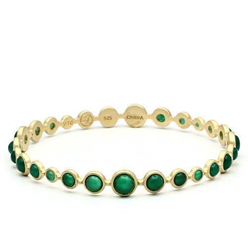 LOS550 - Matte Gold 925 Sterling Silver Bangle with Semi-Precious Onyx in Emerald