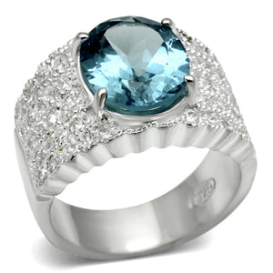 LOS551 - Silver 925 Sterling Silver Ring with Synthetic Spinel in Sea Blue