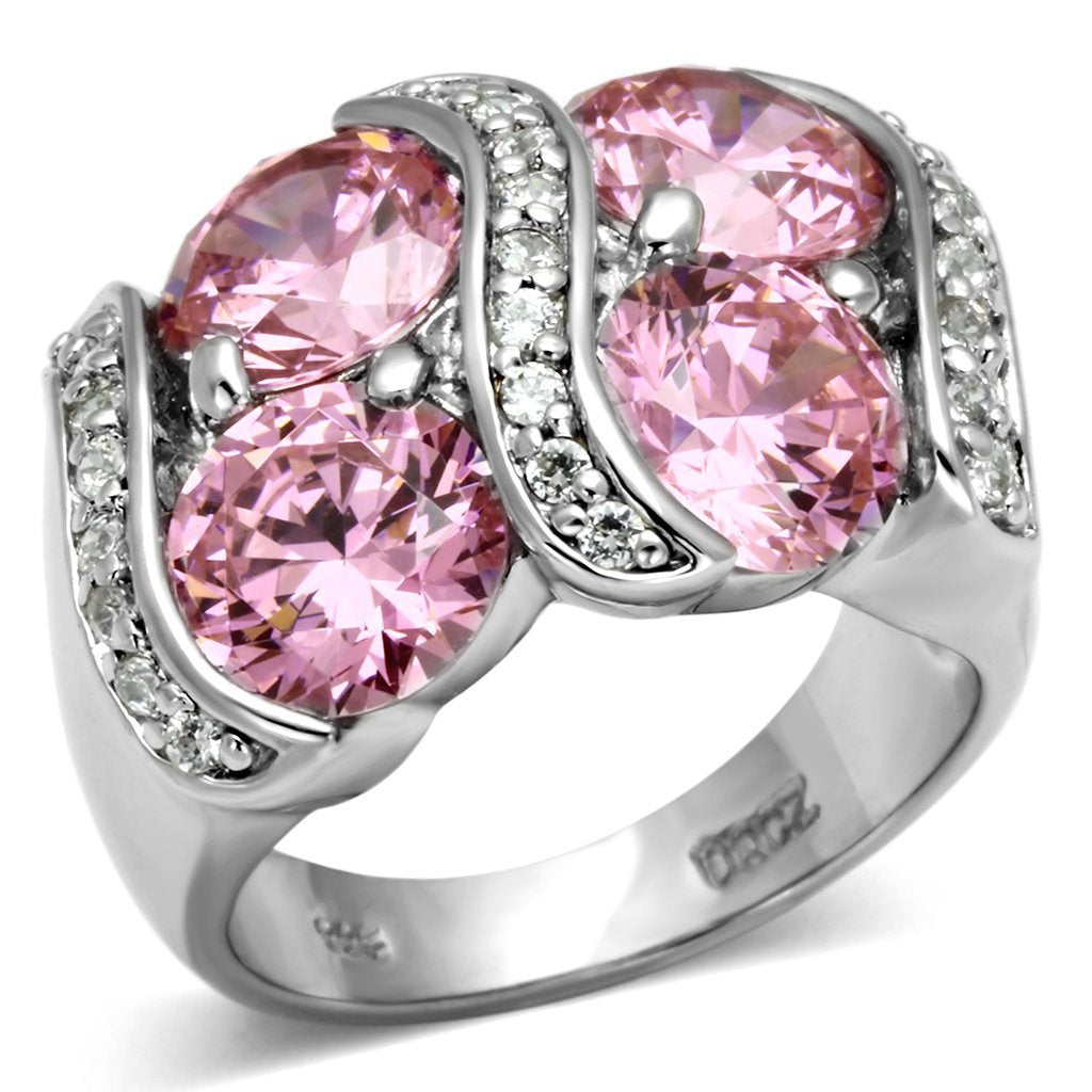 LOS570 - Rhodium 925 Sterling Silver Ring with AAA Grade CZ  in Rose