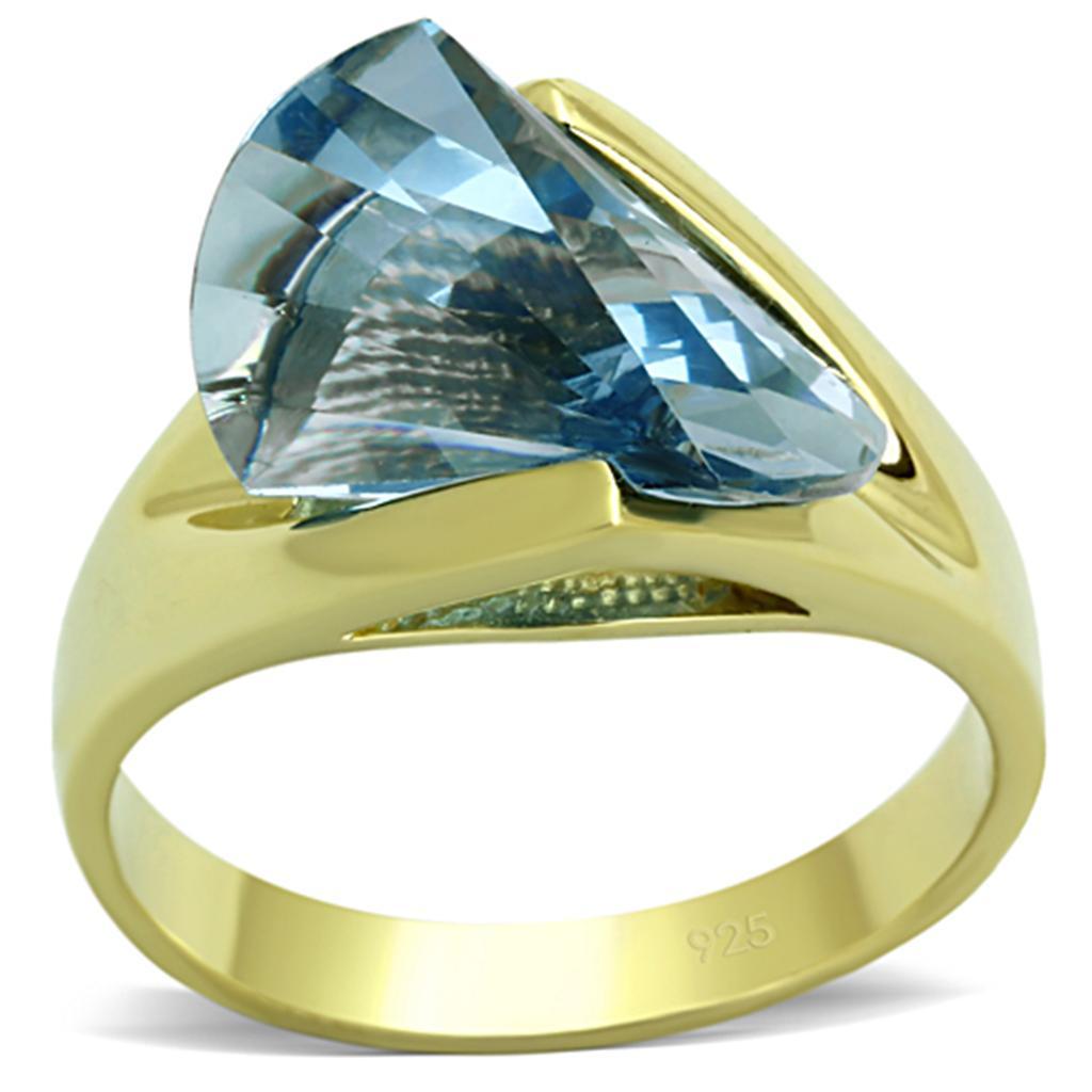 LOS653 - Gold 925 Sterling Silver Ring with Synthetic Spinel in Sea Blue