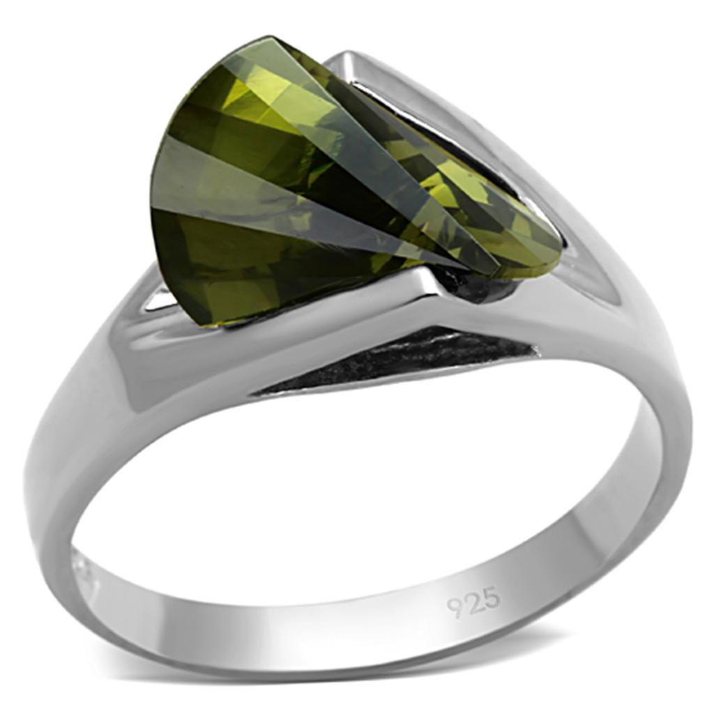 LOS654 - Rhodium 925 Sterling Silver Ring with AAA Grade CZ  in Olivine color