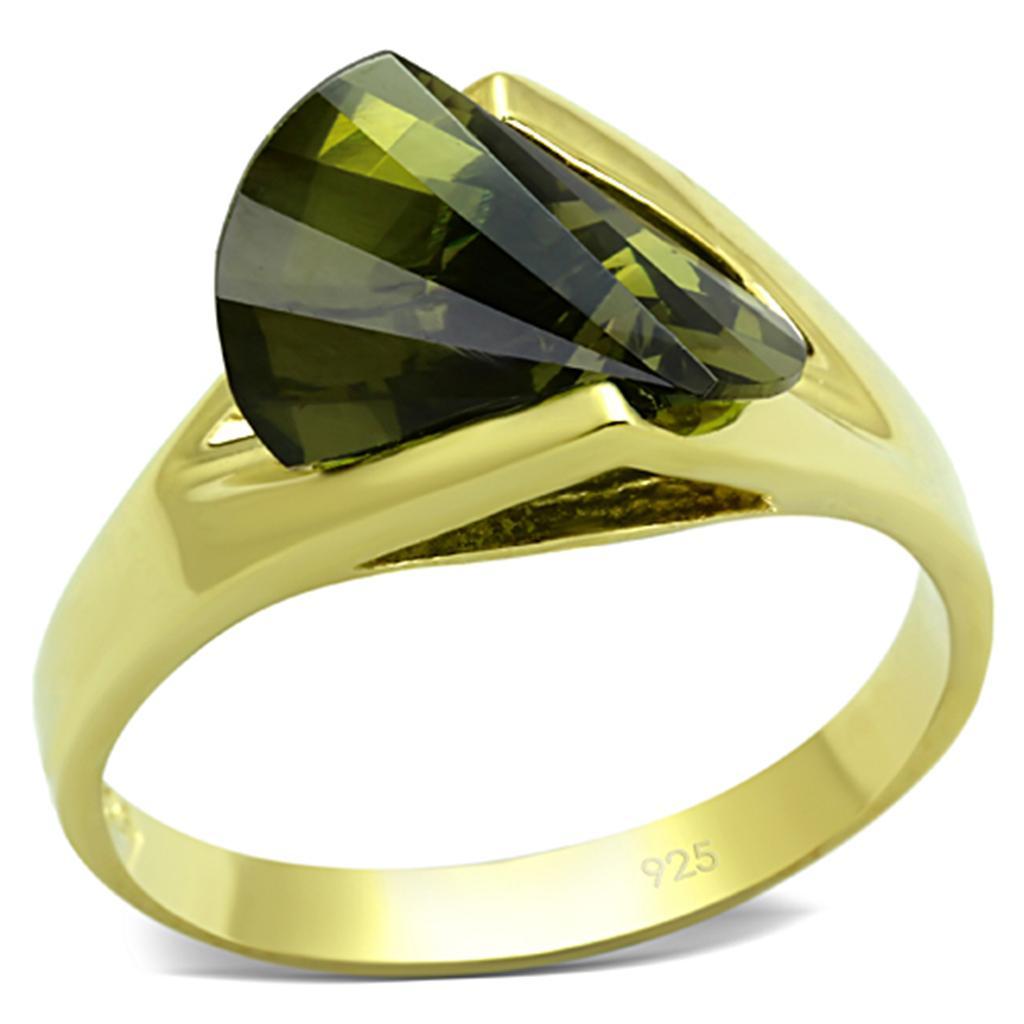 LOS655 - Gold 925 Sterling Silver Ring with AAA Grade CZ  in Olivine color