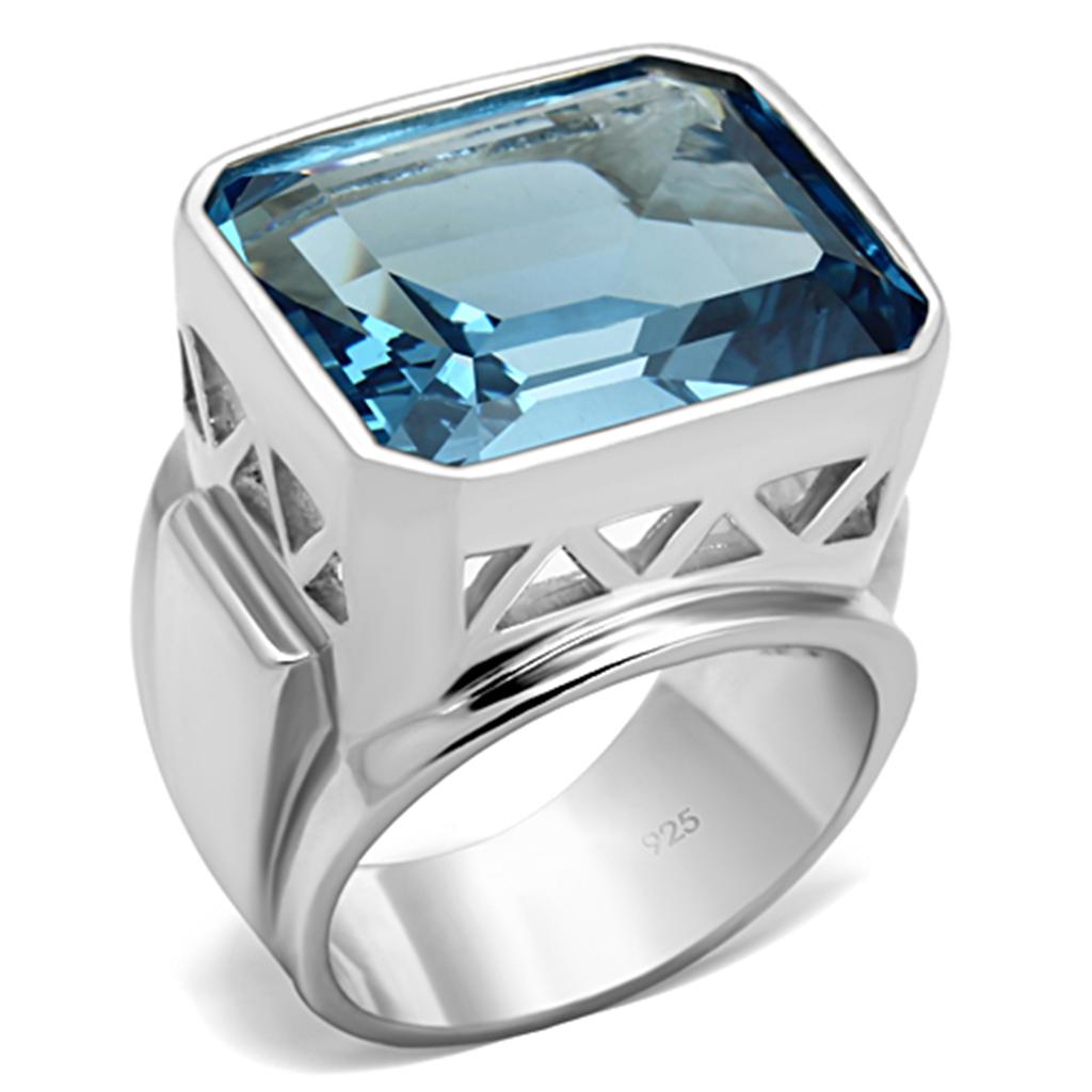 LOS669 - Silver 925 Sterling Silver Ring with Synthetic Spinel in Sea Blue