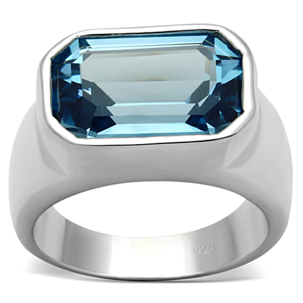 LOS673 - Silver 925 Sterling Silver Ring with Synthetic Spinel in Sea Blue