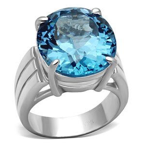 LOS676 - Silver 925 Sterling Silver Ring with Synthetic Spinel in Sea Blue